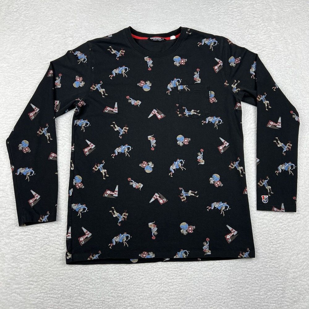 Undefeated Shirt‎ Mens Large Black All Over Print UNDFTD Pocket Tee Long Sleeve